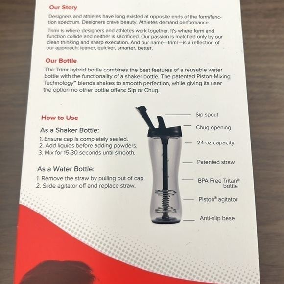 NWT Trimr Water + Protein Shaker Bottle White Sip Straw Chug Spout Clear Active - Picture 4 of 8